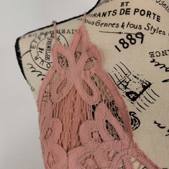 Free People Adella Lace Slip Mini Dress Rose V Neck NEW - Picture 7 of 16